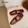 Fashion Spring Autumn Women Low Heel Pumps Square Toe Shallow Elastic Band Ladies Concise Ballet Flat Shoes Eelgant Women's Loafers PU