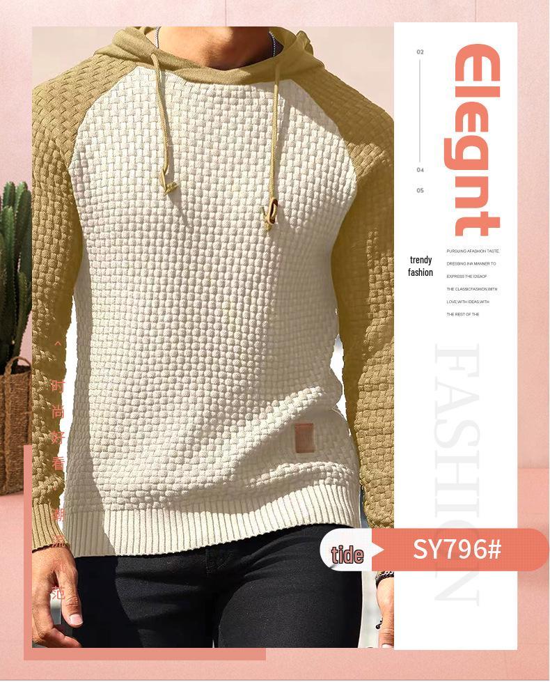 2025 Men's Color Block Plaid Slim Fit Hoodie - Casual Long Sleeve Knit Pullover