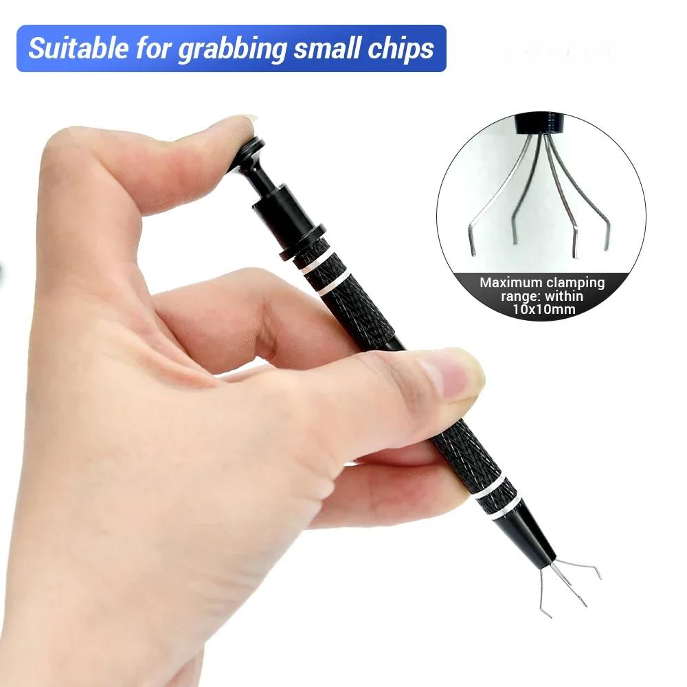 Electronic Component Grabber Four Claw IC Chip Extractor Screw Picker Tweezers Pick Up Tool Metal Grabber Repair Hand Tool