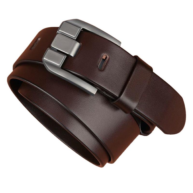 Color Solid Men Leather Belt With Geometric Style And Durable Alloy Pin Buckle