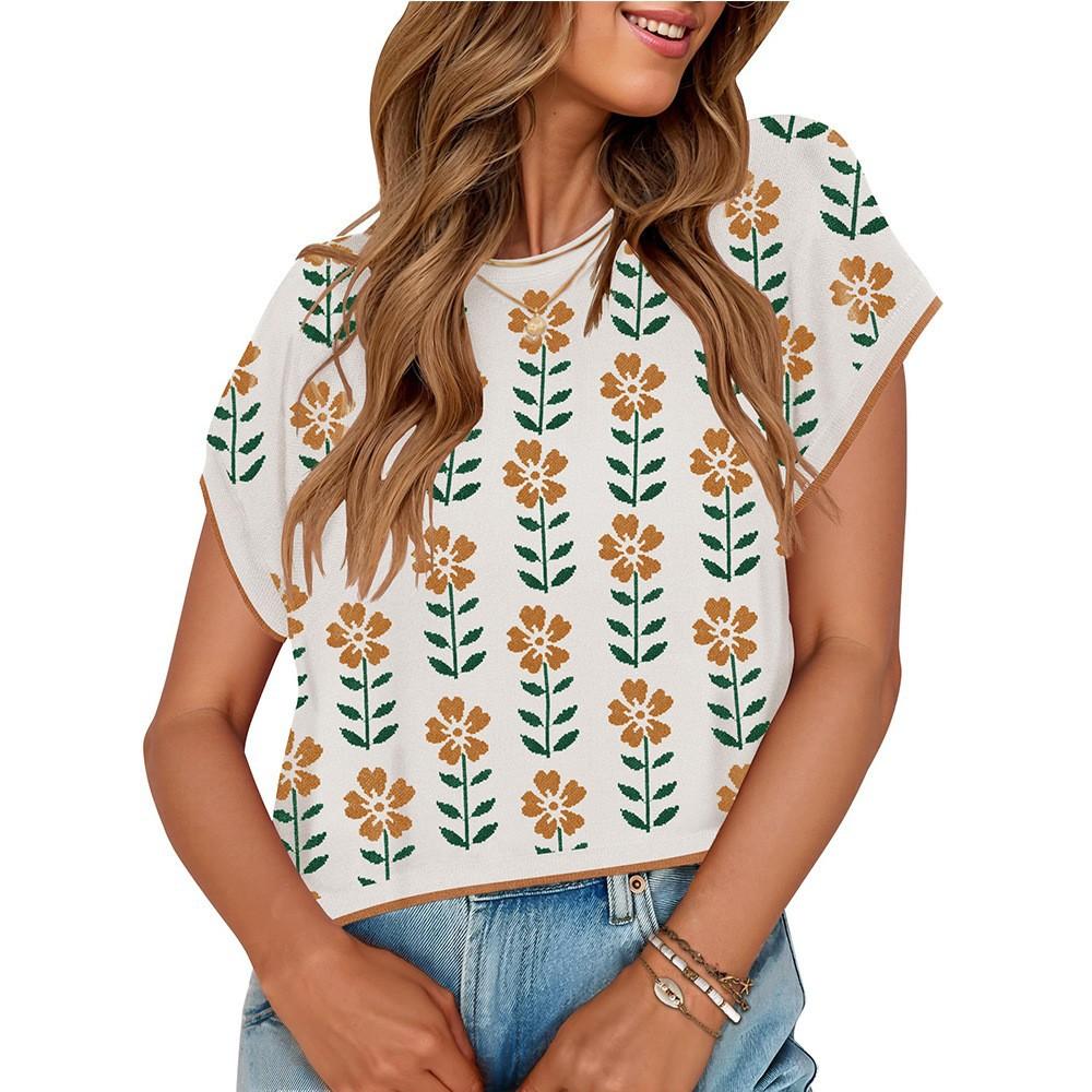 Summer Short Sleeve Round Neck Knitted Sweater