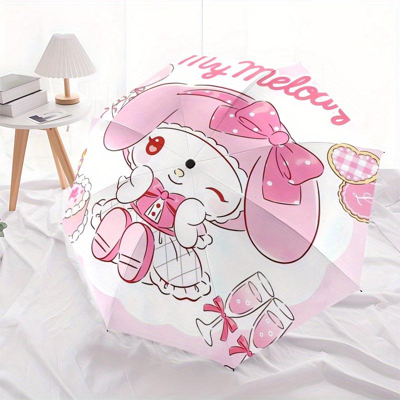 My Melody,Sanrio Automatic Folding Umbrella Simple 8 Rib Design, Bright Cartoon Pattern, Durable Iron Frame, Suitable For Travel, Outdoor, B