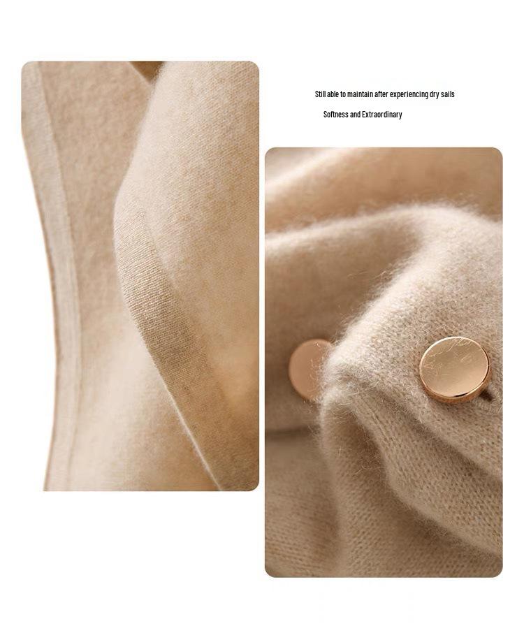 2025 Autumn/Winter Merino Wool Slanted Hem Cape with Gold Buckle