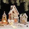 Christmas Wooden Lighted Snow House Mini Cabin European Vintage Xmas Decor