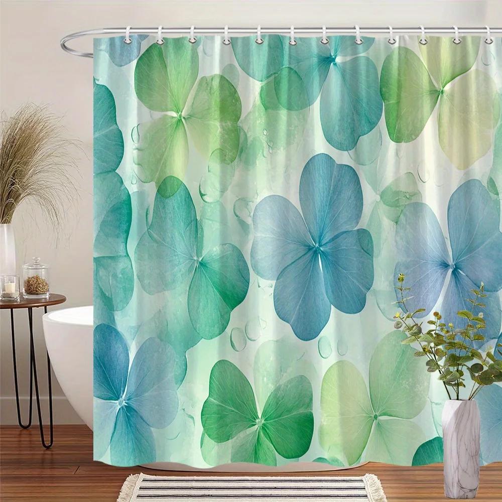 

Акварельная цветочная шторка для душа, Большие зеленые, синие, желтые цветы, Нежные пастельные лепестки, Мечтательный декор для ванной W90xH180cm