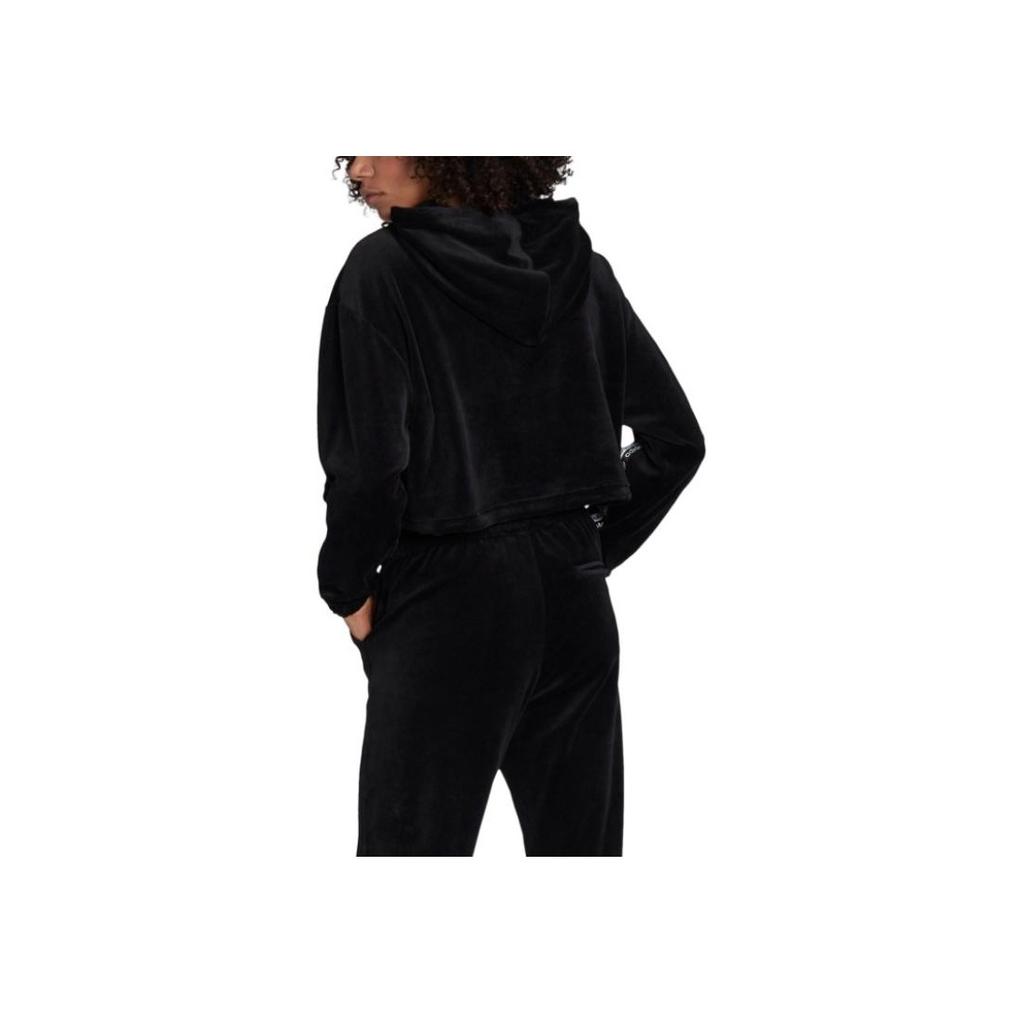 Adidas Originals Clover Logo Print Cropped Hoodie Women Tops Black GI1117