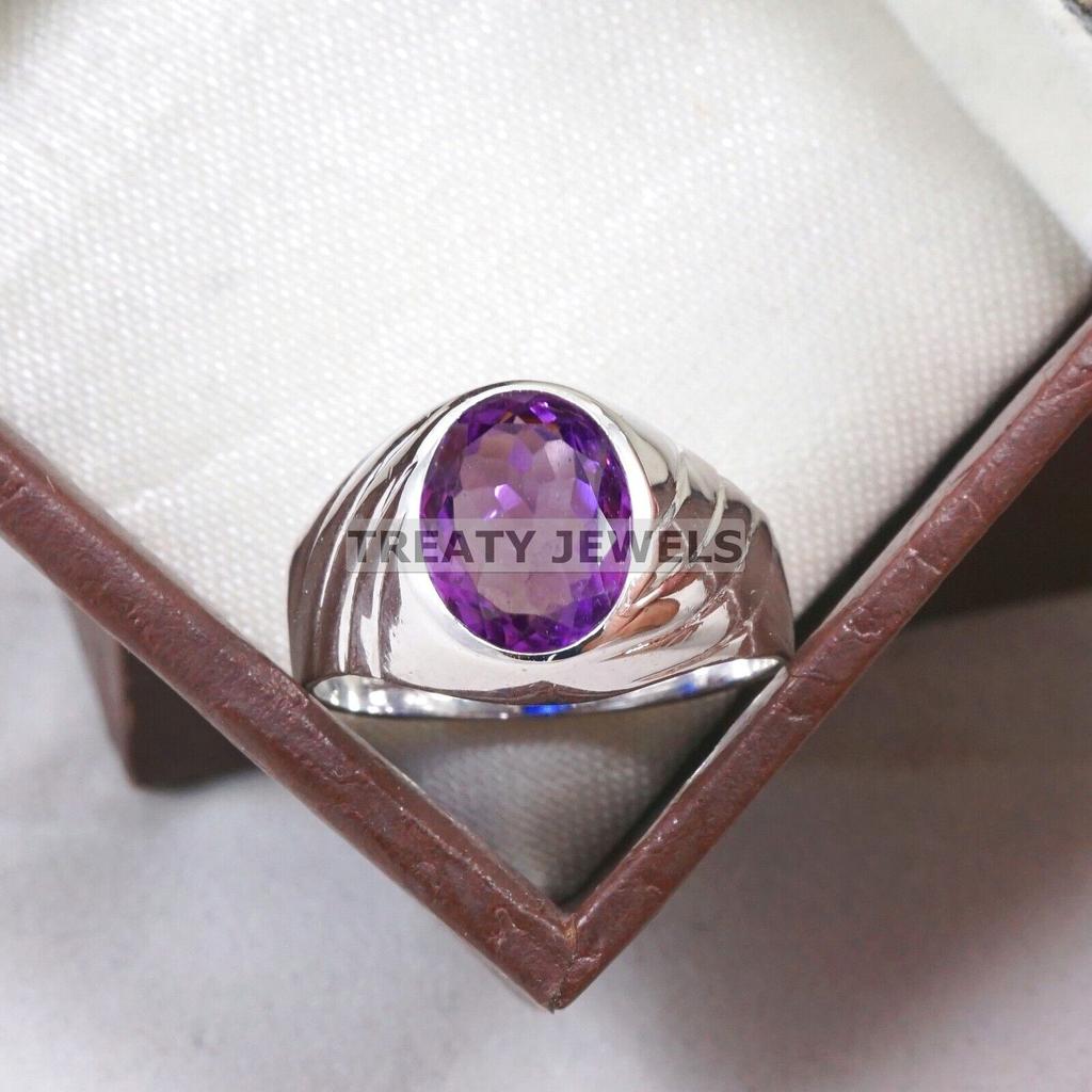 Amethyst Oval Cut Gemstone With 925 Sterling Silver Ring For Men's #A701 JL375658920411