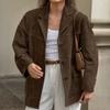 Hnědá matná sametová retro klopa volná semišová bunda podzim a zima maillard sako dámské