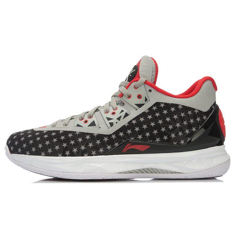 Li Ning WOW 4 Cushioning, Wear Resistant Mid Top Basketball Shoes Unisex Black Gray Red ABAK033-15