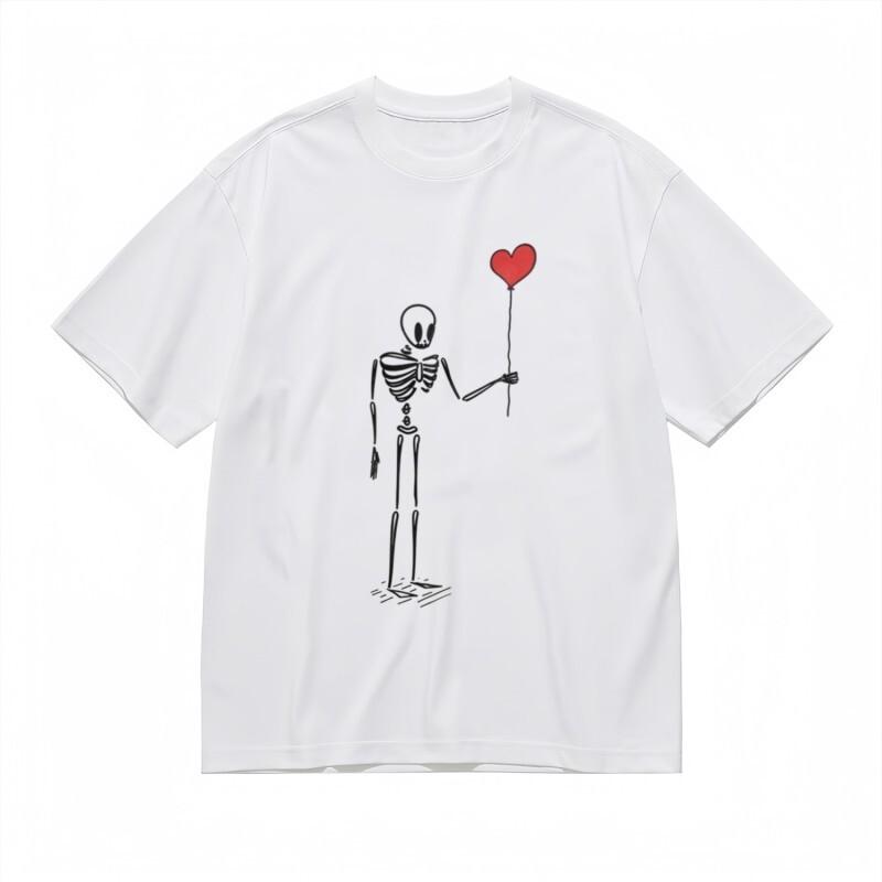 

Women s Comfy Classic T-Shirt Playful Skeleton and Love Symbol Design Tee 3XL