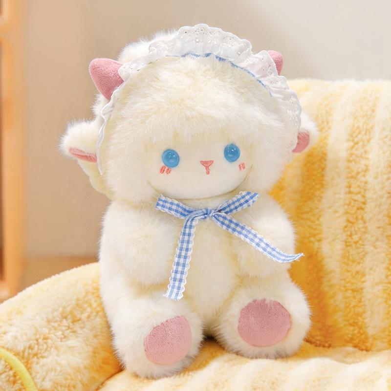 20cm Sitting Sweet Lamb Sheep Doll Plush Toy Stuffed Pink Blue Cartoon Grassland Animal Plushie Girlfriend Gift 20cm