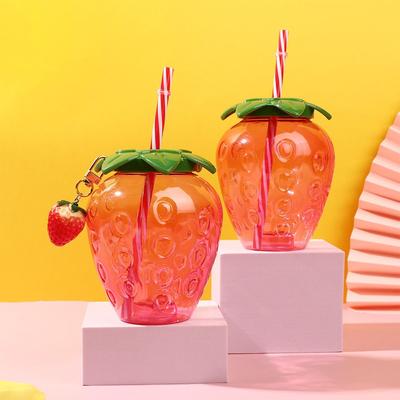 Lovely 500ml Tea Milk Coffee Strawberry Straw Cup Cartoon Drinkware With Lid Drinking Water Bottle