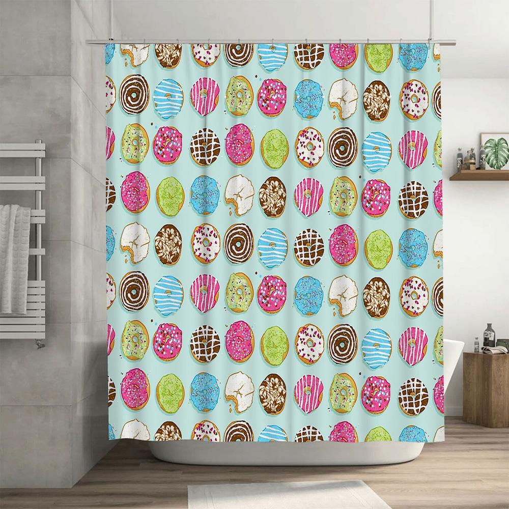 Donut Shower Curtain Cute Food Patterned Bathroom Decor Washable Fabric Liner Home Sweet Home Kitchen Dorm Room Decoration