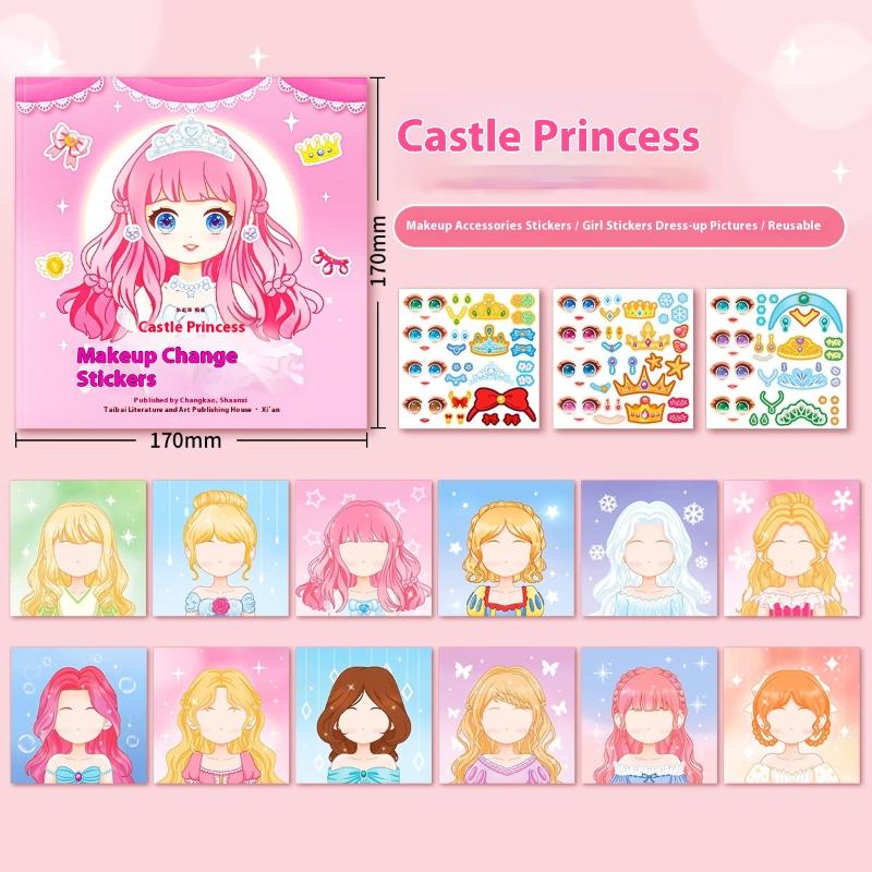 1 Set Girls Cartoon Princess Make A Face Stickers Reusable Handicrafts Creative Kids Decals Puzzle Sticker Toy