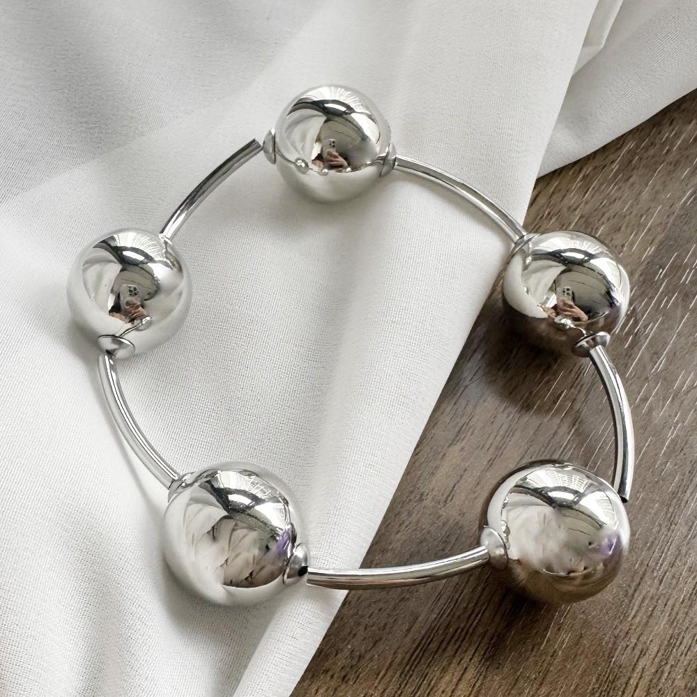 Large Coarse Ball Bead Bracelet 20mm Beaded Link Chain New Stackable Bracelet  Women's Accessories