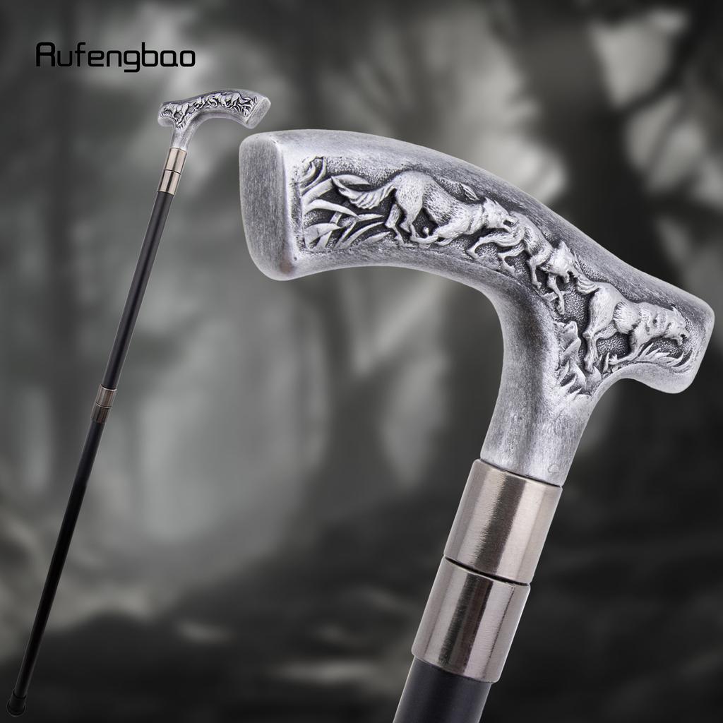 Silber Harz Wolf Gehstock Mode Dekorativ Stahlstock Gentleman Elegant Cosplay Stock Knauf Krummstab 94cm