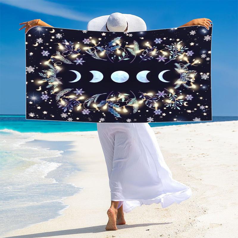 Celestial Moon Print Beach Towel, Large Soft Quick Dry Towel for Beach Camping Swimming