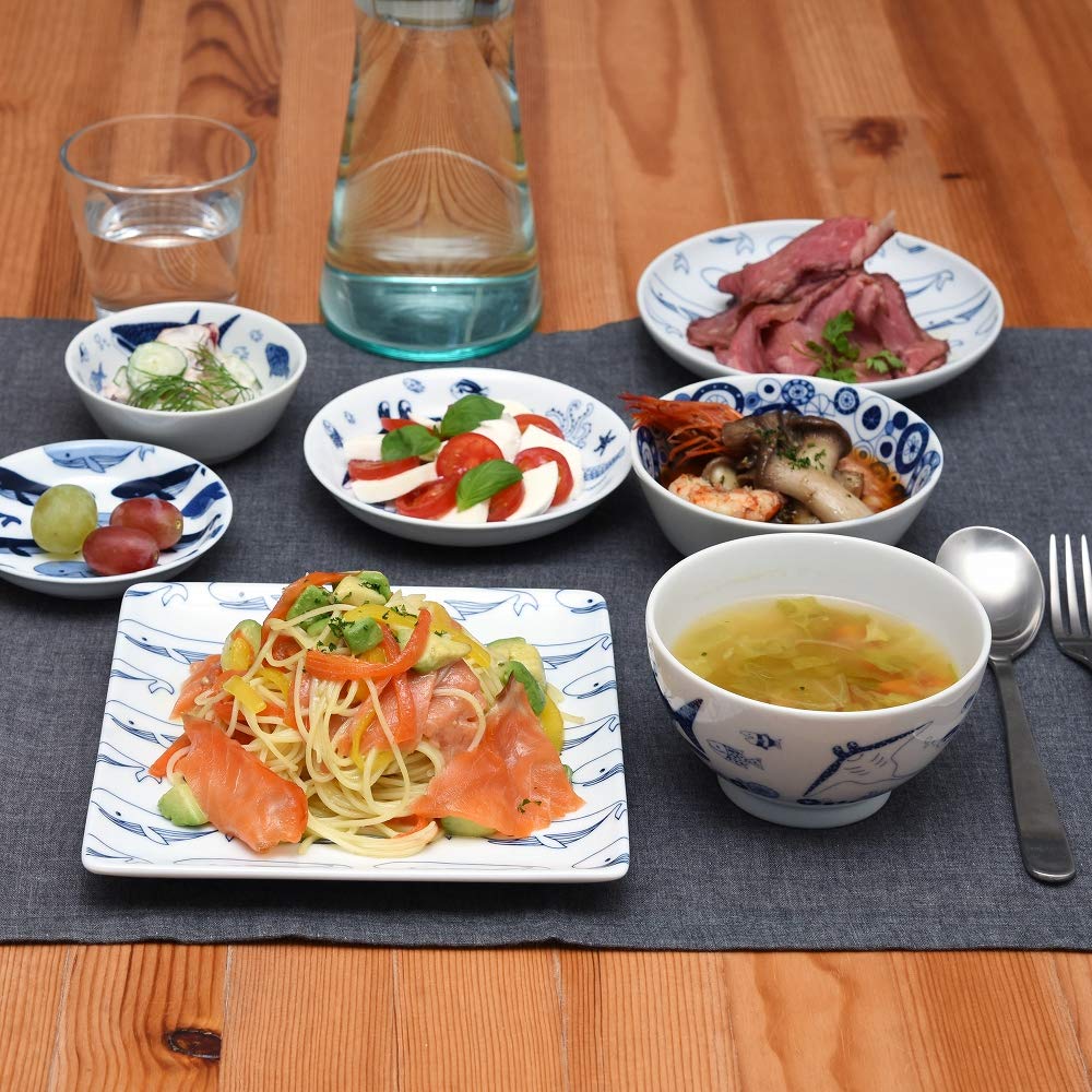natural69 Set cocomarine x Janke Square 2 Designs Colored Whale White Whale Natural 69 Hasami Ware Cocomarine x Janke Square Microwave and Dishwasher