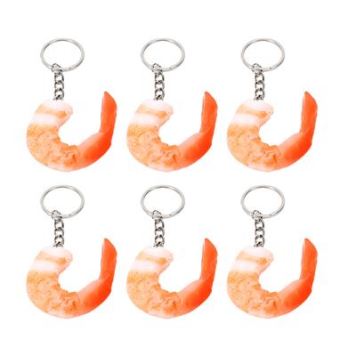 1:1 Shrimp Keychain Lifelike Funny Compact Fade Resistance Fried Shrimp Keyring for Backpack Purse 6pcs