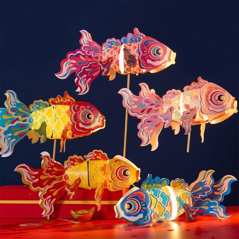 LED Light Goldfish Lantern Lamp Handmade DIY Lantern Materials Koi Carp Lantern  Festival Decor