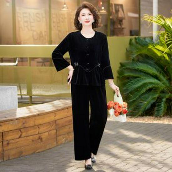 

Mom s Elegant Spring Outerwear: Noble Wide-Leg Suit and Top Set for Middle-Aged Women 5XL чорний