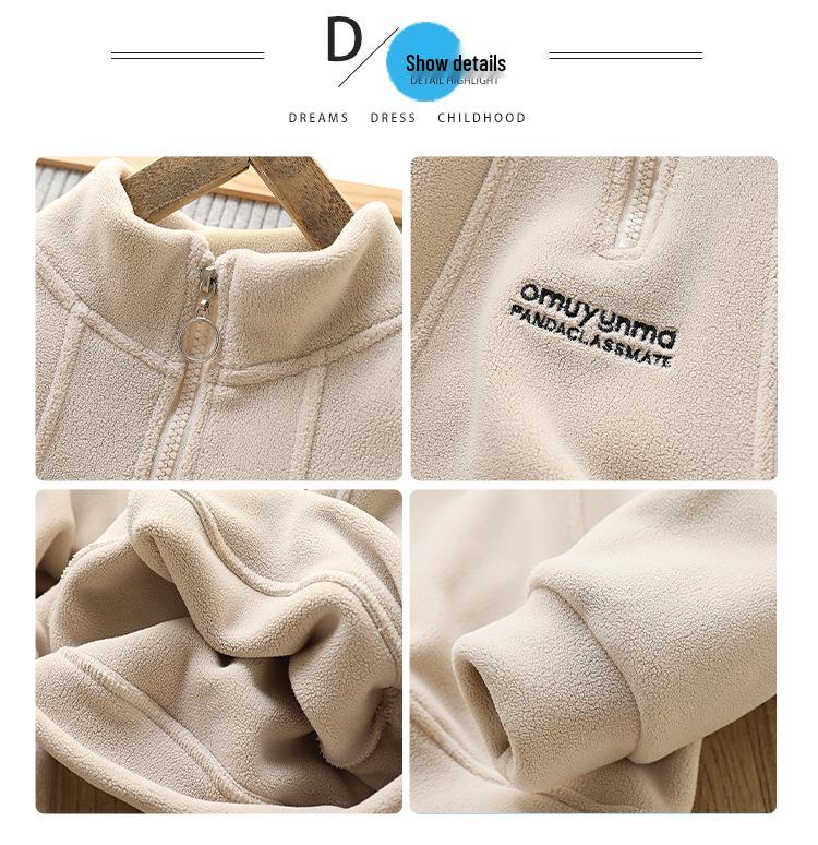 Doppelseitiger Kapuzenpullover für Jungen aus australischem Fleece mit halbem Reißverschluss - Kollektion Winter 2025, Stehkragen, Langarm-Oberteil für mittleres und großes Kind