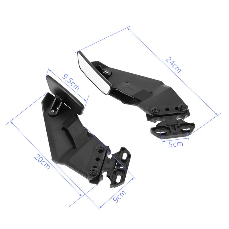 2Pcs Black Motorcycle Modified Wing Rearview Mirror Motorcycle Side Mirror Blade Wind Wing Adjustable Rotating Rearview Mirror