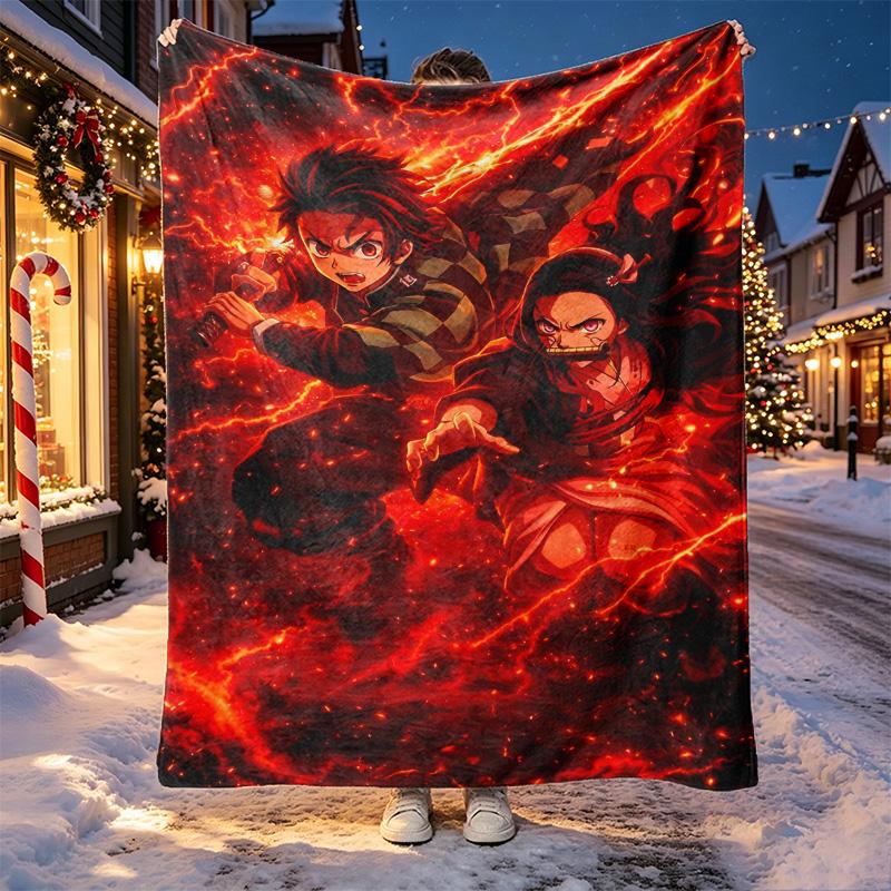 Demon Slayer Pattern Blanket for Home Decoration, Bed, Sofa, Car Travel, Camping, Suitable for All Seasons, Birthday Christmas Gift