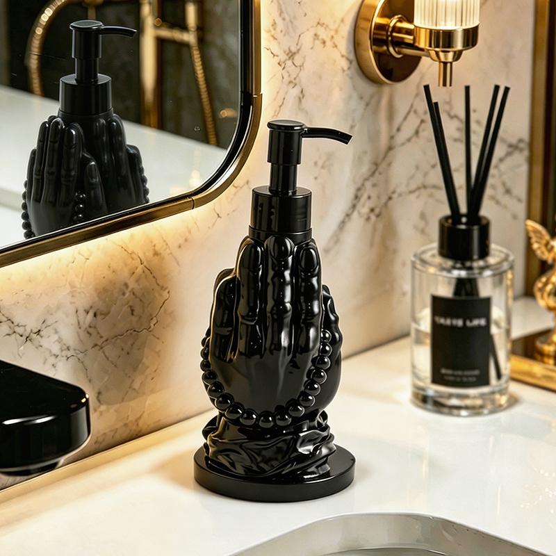 Trendy Elegant Prayer Hand Resin Soap Dispenser Bottle for Bathroom Washstand Home Countertop Lovely Minimalist Decor Ornament