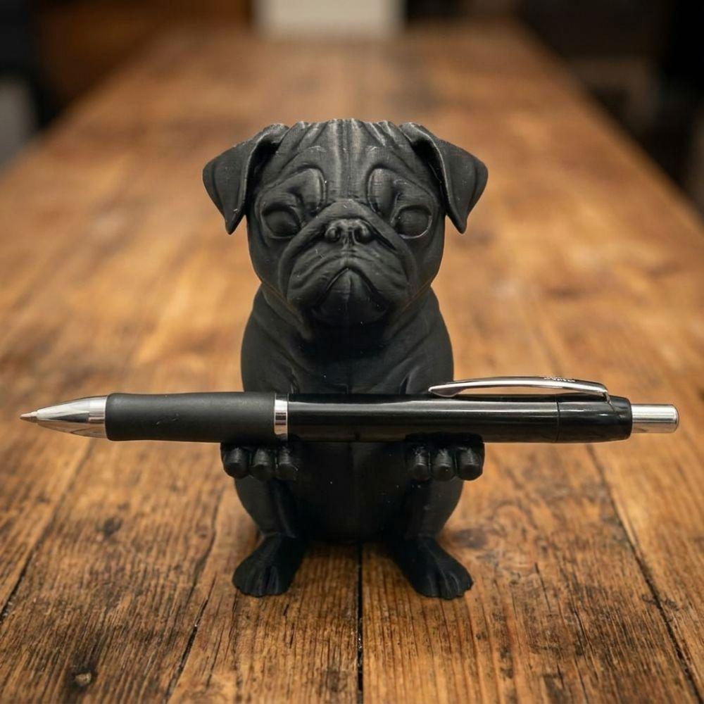 Resin Pug Pen Holder Zen Style Statue Sculpture French Bulldog Desk Accessory Workspace