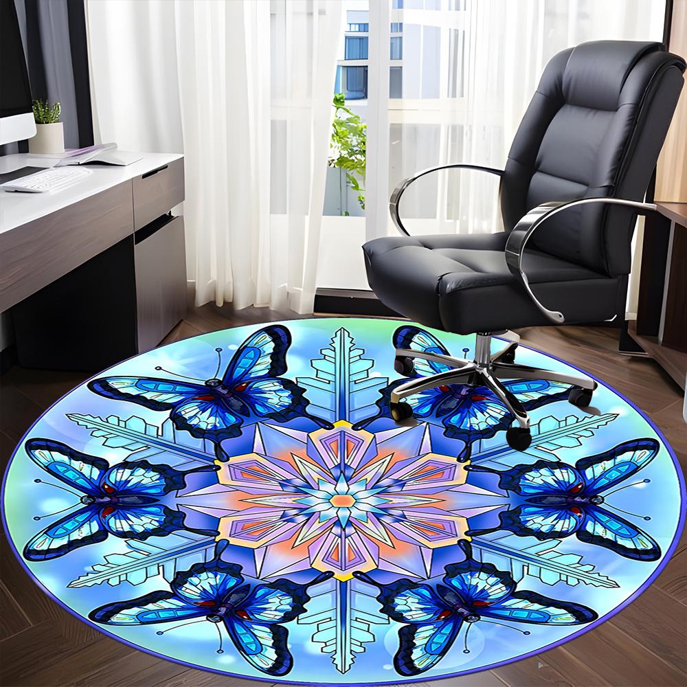 1pc Butterfly Snowflake Office Round Area Rug, Indoor Mat Suitable ForOffice, Under Office Chairs Bedroom Living Room Home Decor, Room Deco q057
