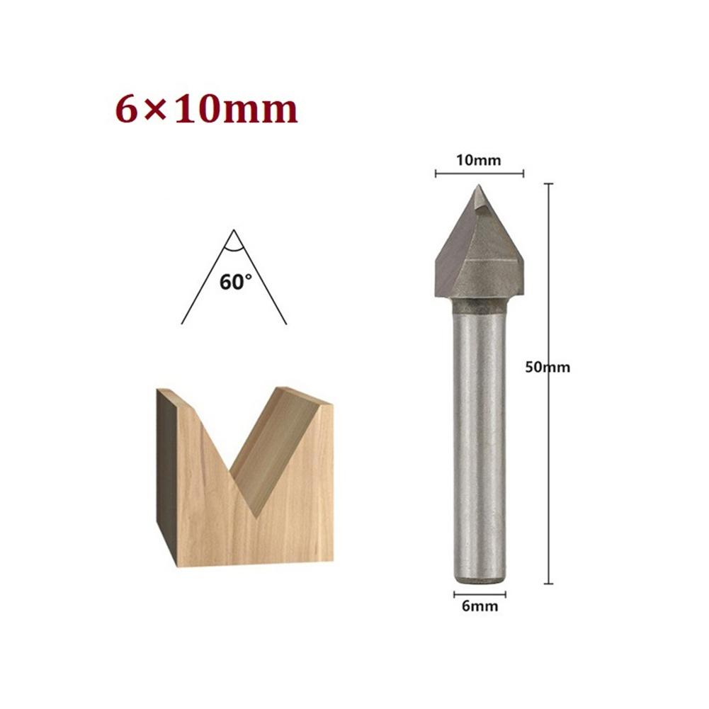 6x10mm 60 Degree V Shape Milling Cutter Chamfer End Mills Woodworking Router Bit Milling Router Bit Trimming Machine Cutter