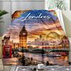London Cityscape Sunset Scenery Fleece Printed Flannel Blanket, Warm Soft Throw Sofa Bed Blanket