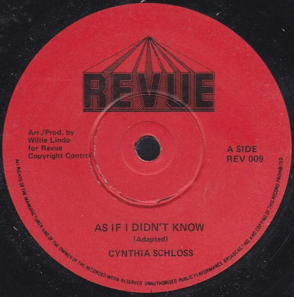

7inch Record CYNTHIA SCHLOSS As If I Didnt Know REV009 Revue Records 1983 UK Reggae Ska Dub Used