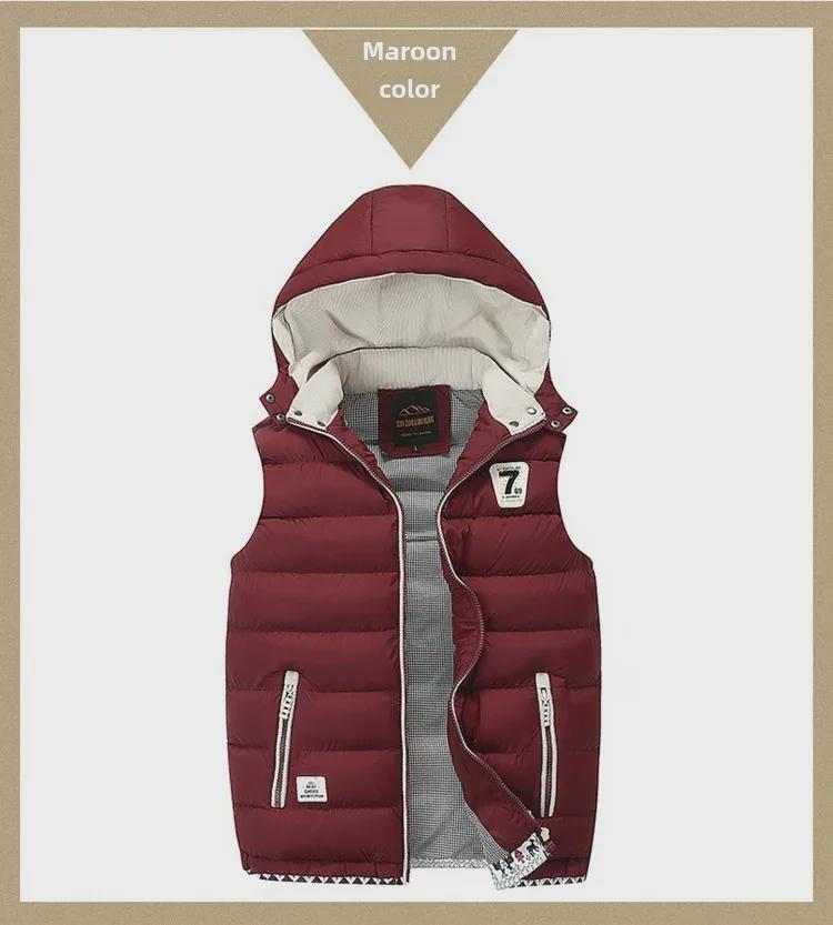 Pánská jednobarevná prošívaná vesta s kapucí z bavlny a prachového peří, módní kardiganová vesta