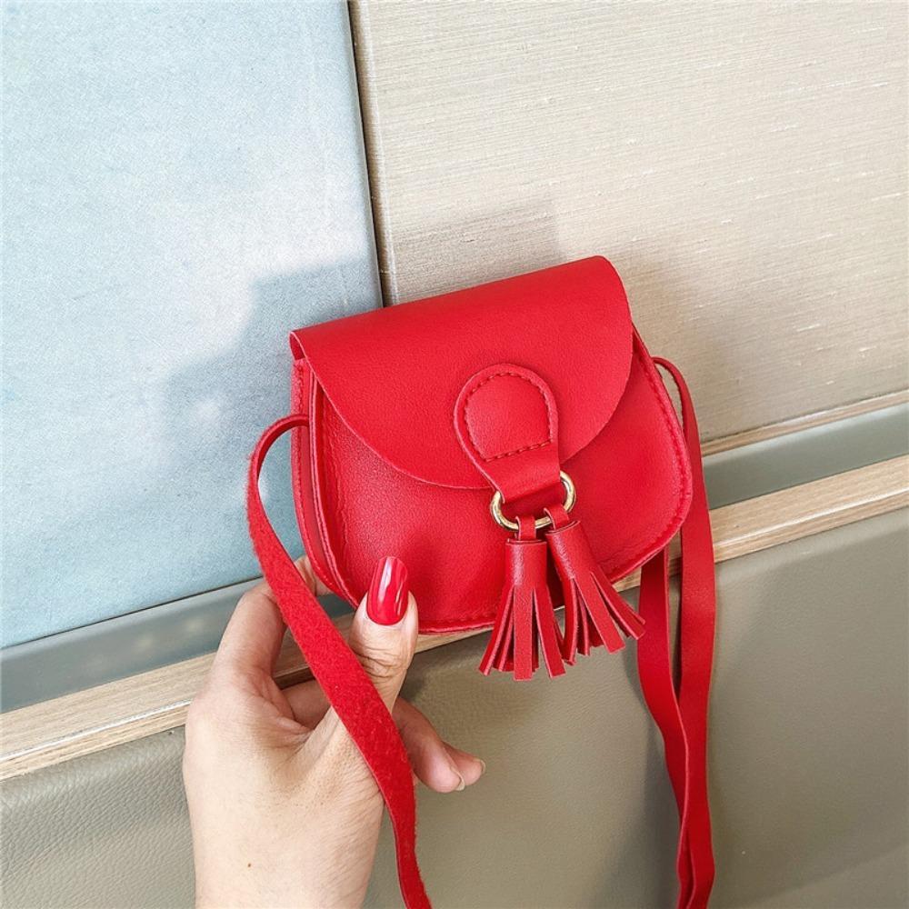 Cute Hook Design Mini Bag PU Leather Tassels Princess Purse Solid Color Crossbody Bag Children Girls