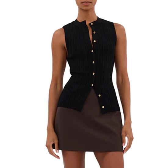 

Летний жилет с V-образным вырезом, без рукавов, однобортный дизайн, топы с мятым декором, топы обычного кроя M чёрный