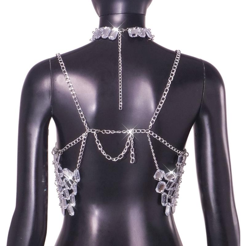 Rhinestones Body Chain Tanks Top Sleeveless Crop Top Body Jewelry Beach Bikini Coverups for Club Party Body Jewelry