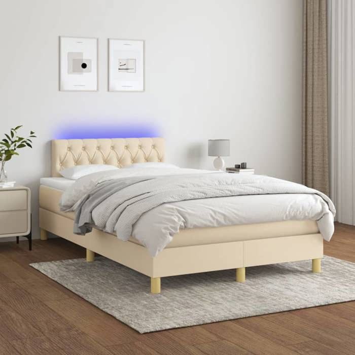 Exclusive House - Slatted Bed Base Mattress and LED Cream 120x190 Cm Fabric