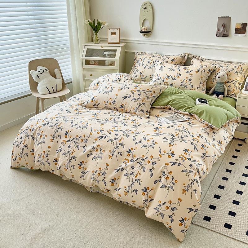 Bedding Four-piece Set Skin-friendly and Comfortable Washed, Sheets Quilt Covers Pillowcases, Sets