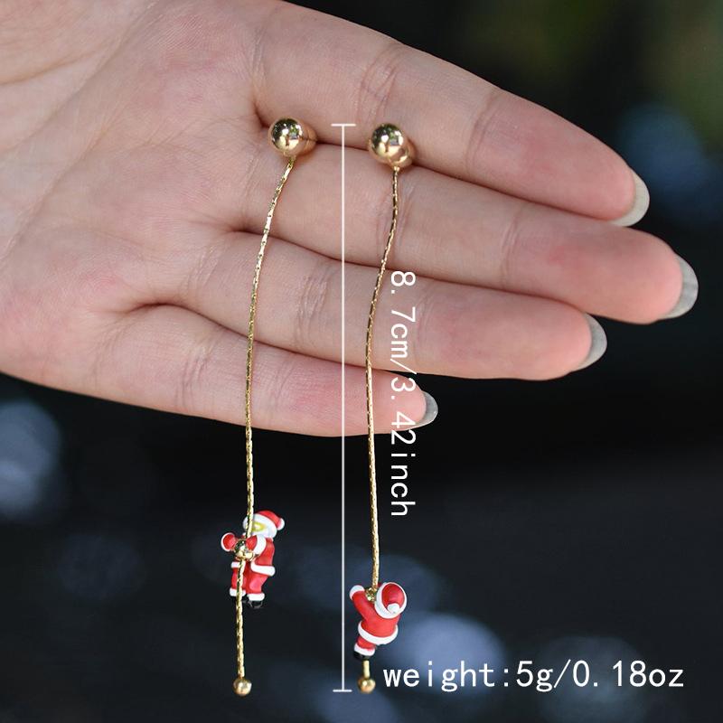 Asymmetric Long Tassel Earrings for Women Trendy Climbing Santa Claus Snowflake Pendant Earrings Christmas New Year Jewelry Gift