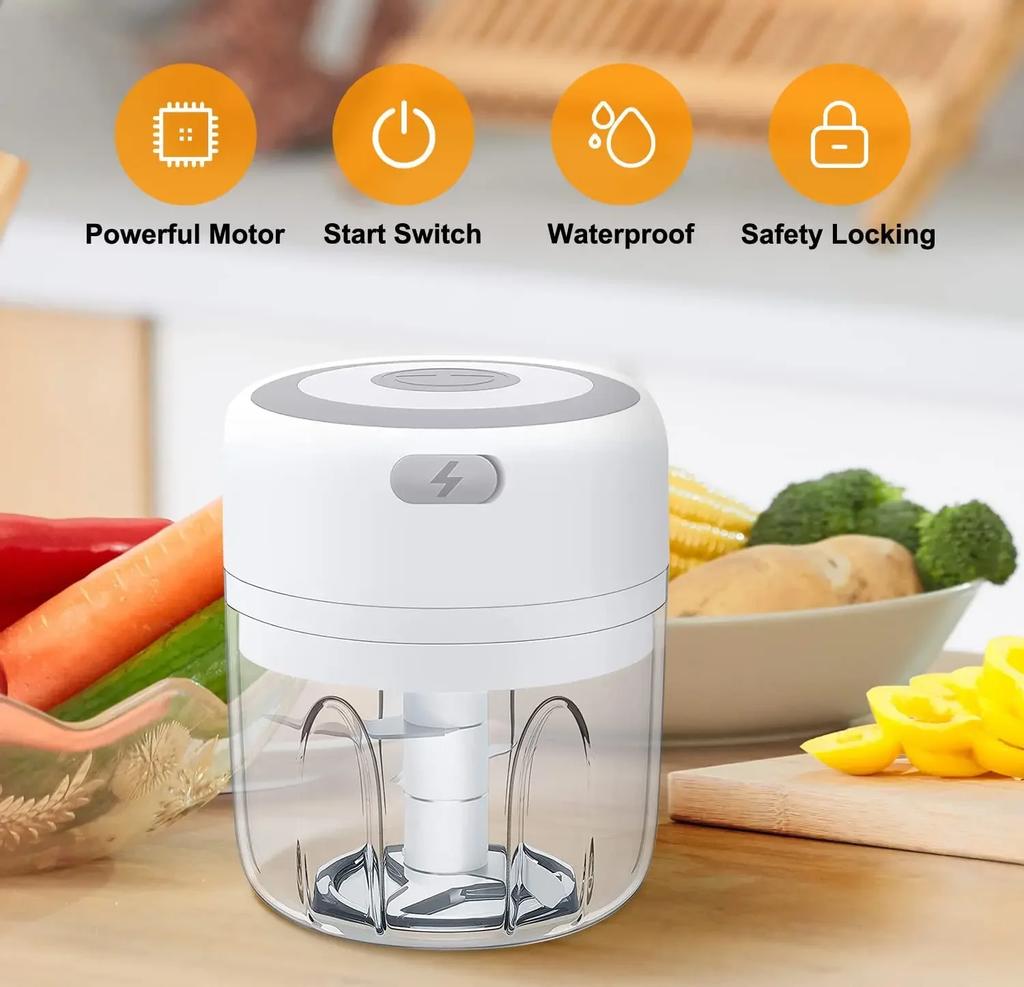 Portable Wireless Electric Garlic Masher Meat Grinder Mincer For Vegetables Chili Food Processor 250ml Capacity