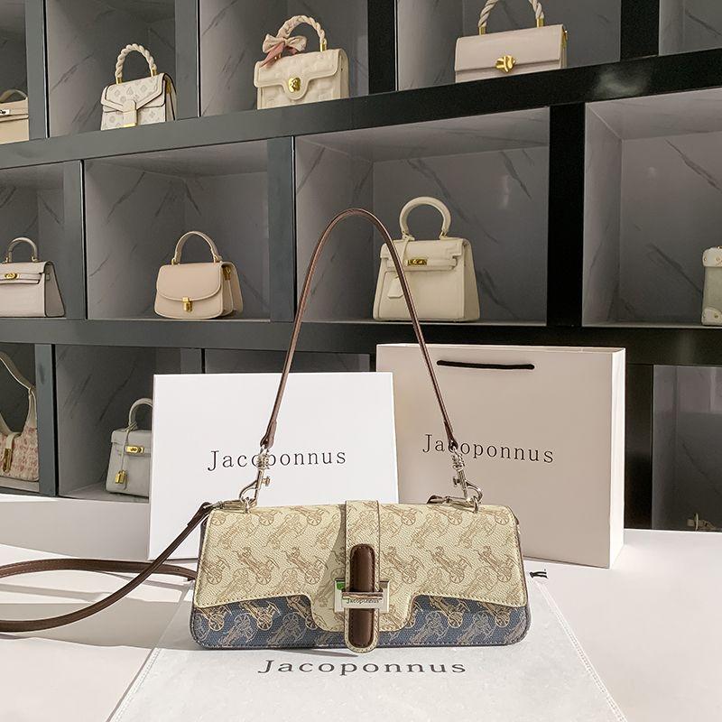 

Jacob Bang Genuine Leather Presbyopic Underarm Bag Women s 2025 New Arrival Super Hot Fancy Light Luxury Minority Work Clothing Baguette Bag Apricot color matching