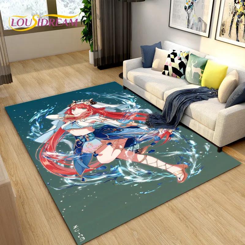 Cartoon Game Gamer Genshin Impact  Area Rug,Carpet Rug for Living Room Bedroom Sofa Doormat Decoration, Kids Non-slip Floor Mat