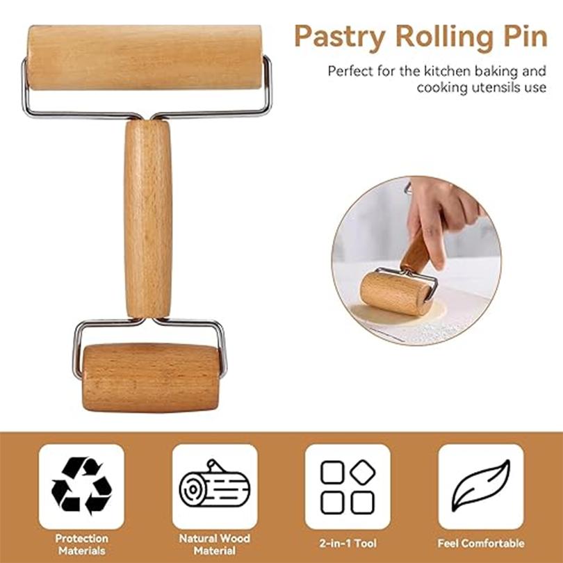 Drewniany wałek do ciasta i wałek do pizzy, kruszone orzechy, krakersy, ciasteczka do pieczenia i gotowania w kuchni