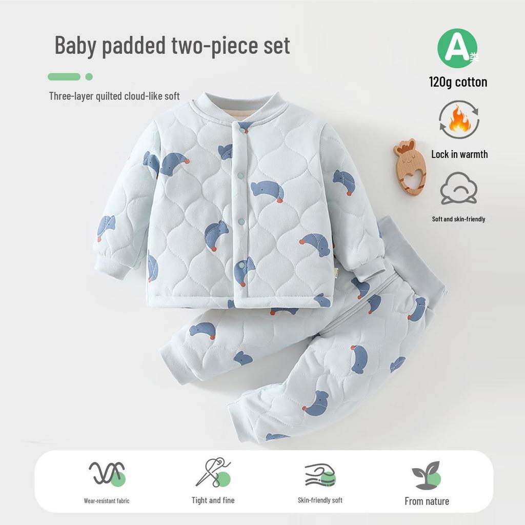 Baby Cotton-Padded Quilted Two-Piece Set with High-Waisted Belly Protection for Autumn/Winter