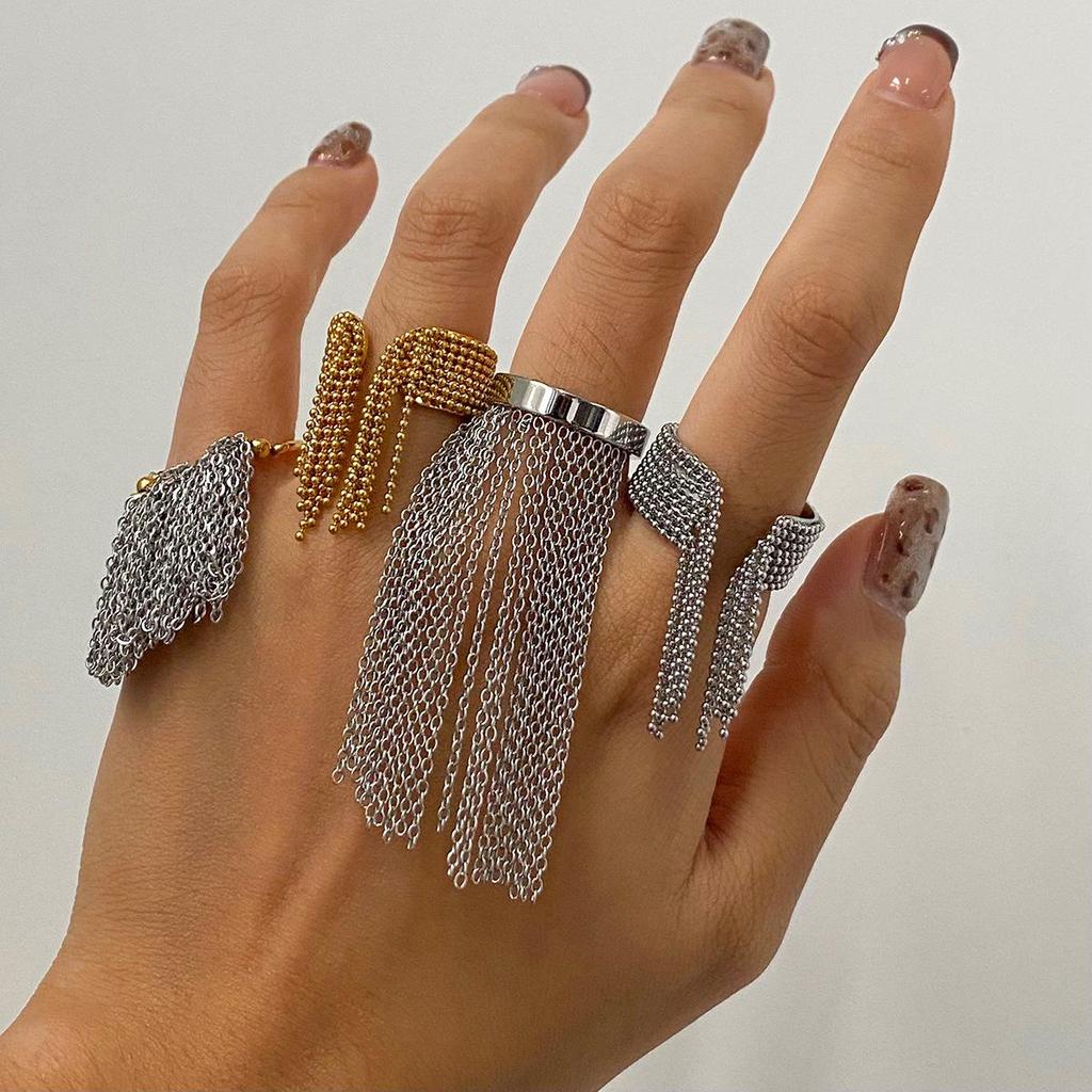 Jieding 18k Gold Stainless Steel Tassel Ring - European & American Niche Titanium Jewelry