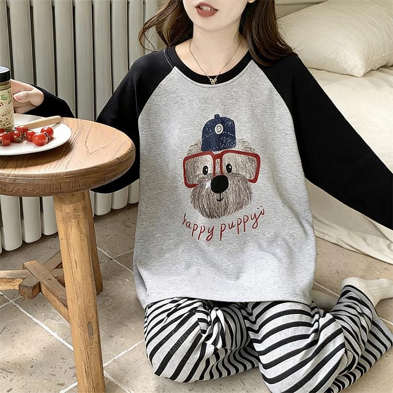 Women's Cotton Pajamas - Japanese Style, Long Sleeve, Rabbit Print, Autumn/Winter Pullover & Pants Set