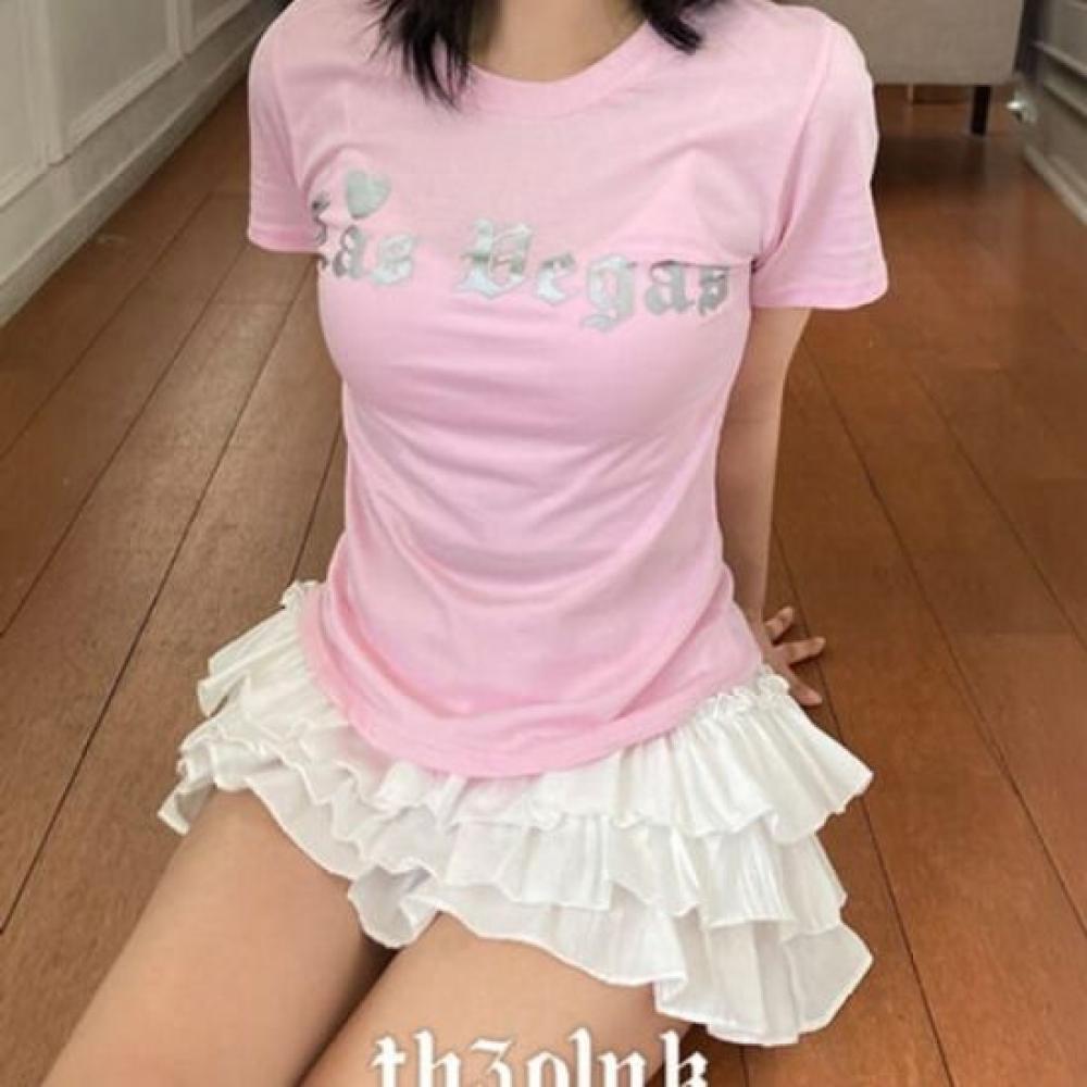 The Pink Slim FiT GliTTer LeTTering T shirT