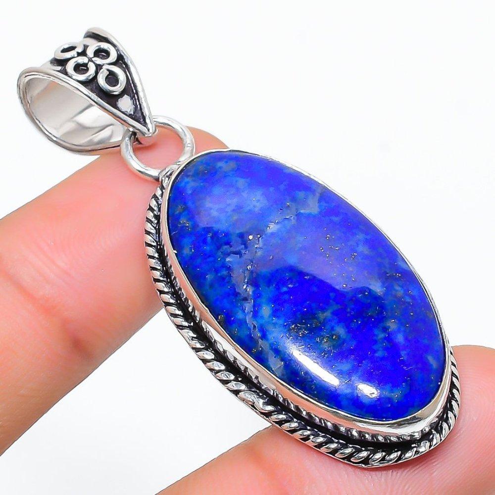 Lapis Lazuli Gemstone Handmade 925 Sterling Silver Jewelry Pendant 2.17" u9n72